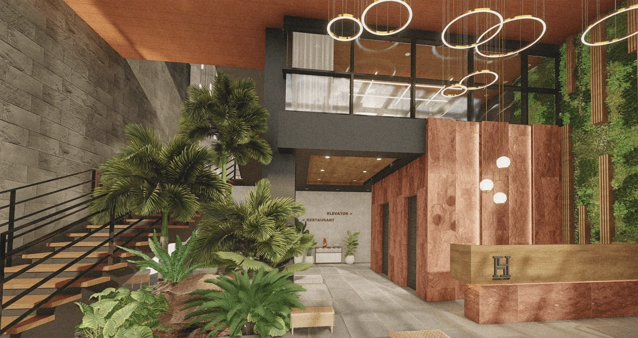 H HOTEL RECEPTION LOBBY design visualization